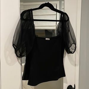 Free People Puff Sleeve Cami Top - Black - M